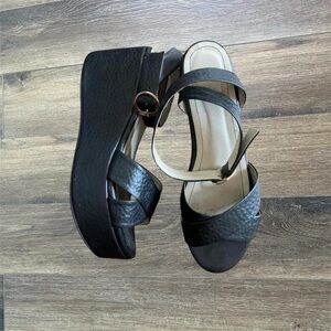 Custom platform black leather strappy sandals